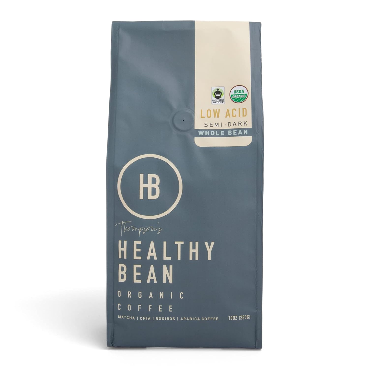 Healthy Bean Coffee - Low-Acid Coffee. Infused coffee with Matcha Green Tea, Chia Seeds, Rooibos Red Tea, that are packed with antioxidants that boost your immune system and create a rich brew with health benefits.